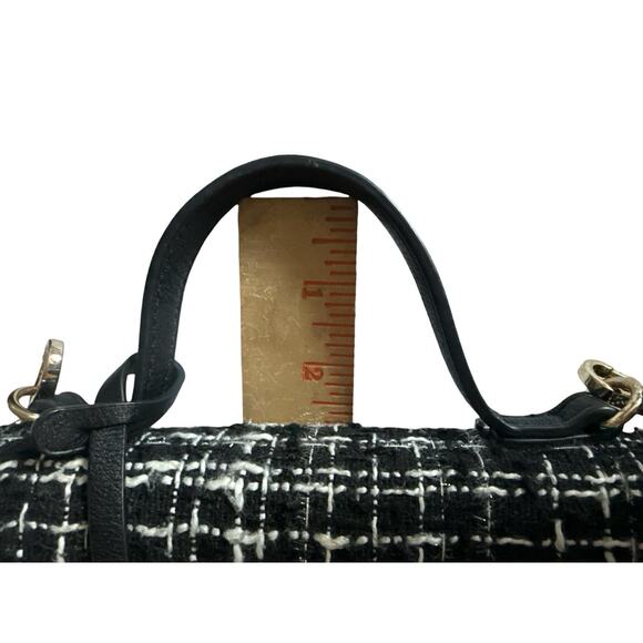 Dune London Purse Top Handle Crossbody Black White Tweed Plaid Gold Bag Charm - Picture 16 of 16